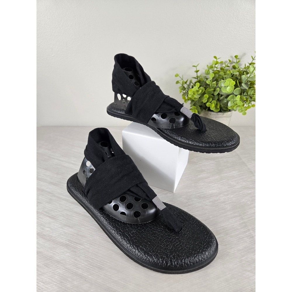 Sanuk Yoga Sling 2 Black Stretch Knit Strap Sandals Yoga Mat Footbed SWS10001 8